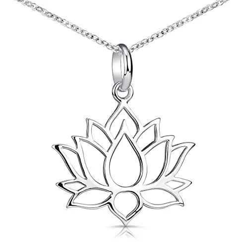 Materia - Collar de plata de ley 925 con cadena y colgante de flor de loto para mujer o niña con caja de regalo