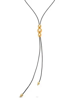 UNOde50 | Colgante de cuero largo con tres bolas centrales bañadas en oro de 18k| Joya Artesanal | Hecho en España