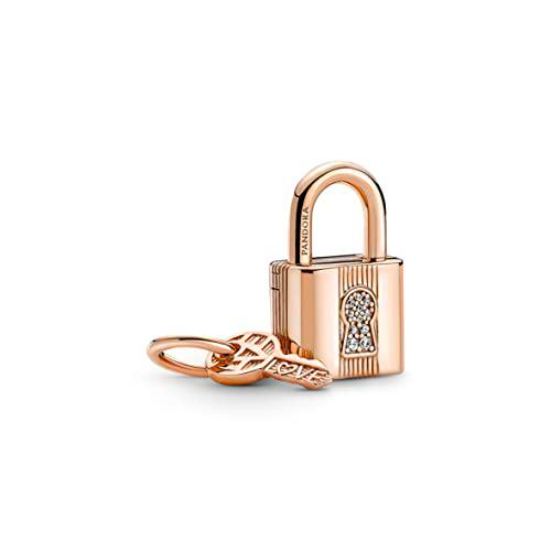 Pandora Candado y llave colgante de aleación de metal chapado en oro rosa de 14 quilates con circonita cúbica 780088C01