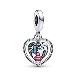 Pandora Spinning Heart World 792240C01 - Colgante de plata de ley con rosa transparente y ámbar azul