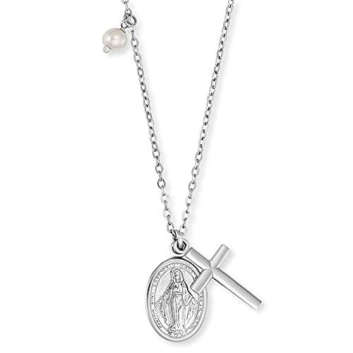 Engelsrufer Maria ERN-LILMARIA-PE - Collar con colgante ovalado y cruz de plata de ley 925 rodiada