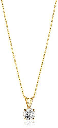 Collar con colgante de diamante de corte redondo de oro de 14 quilates (color J-K