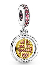 PANDORA Adorno Lucky Sterling Silver and 14k Gold-Plated Spinning Dangle with Red Cubic Zirconia 769282C01 Marca