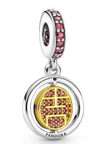 PANDORA Adorno Lucky Sterling Silver and 14k Gold-Plated Spinning Dangle with Red Cubic Zirconia 769282C01 Marca