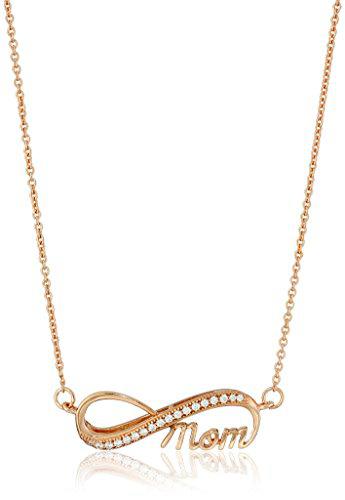 Amazon Collection Chapado en Plata de ley circonitas cúbicas collar con colgante infinity Mom, 18 "