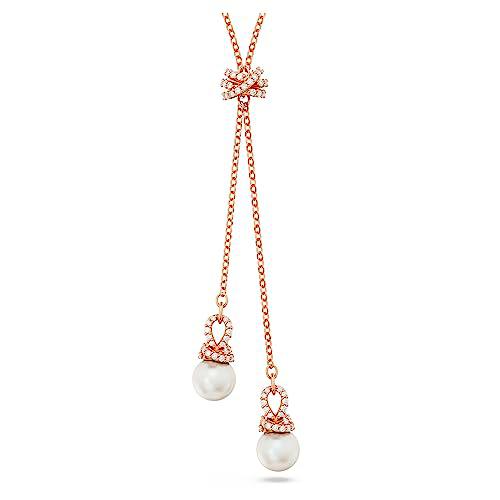Swarovski Colgante en forma de Y, color blanco, chapado en oro rosa