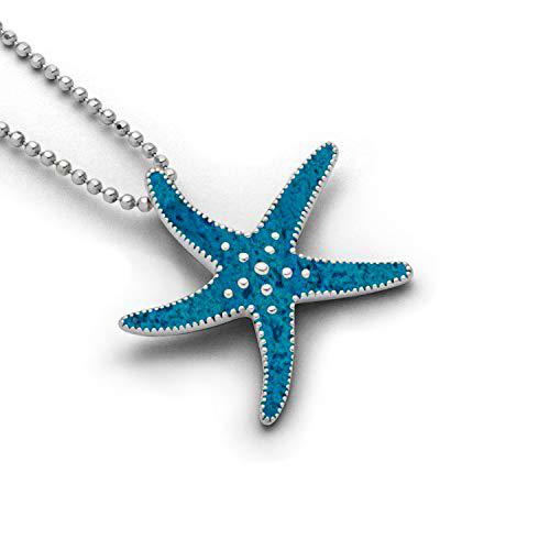 DUR Colgante de estrella de mar para mujer de plata de ley en color plateado y turquesa