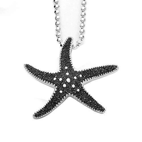 DUR Colgante de estrella de mar para mujer de plata de ley y arena de lava en color plateado y negro