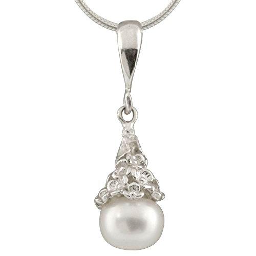 Bella Pearls Colgante blanco de plata de ley 925 SLI-P1 para mujer, Perla