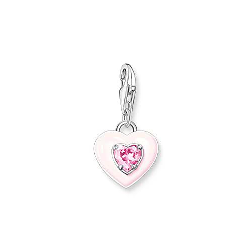 THOMAS SABO Colgante de corazón con piedra rosa de plata de ley 925 de alta calidad con forma de corazón tridimensional