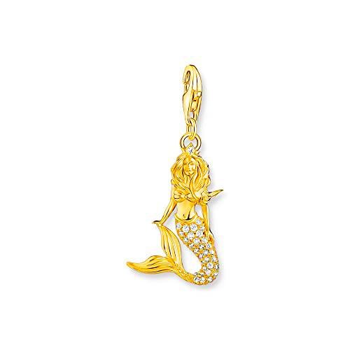 THOMAS SABO 1887-414-7 - Colgante de sirena de plata de ley 925 bañada en oro amarillo 750 con circonitas blancas y de colores