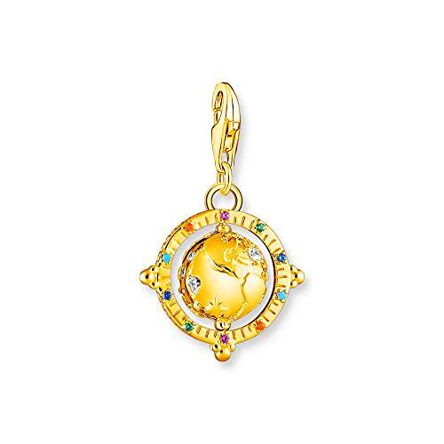 THOMAS SABO 1923-488-7 - Colgante de plata de ley 925 con diseño de globo terráqueo colorido chapado en oro amarillo 750 y piedras de colores