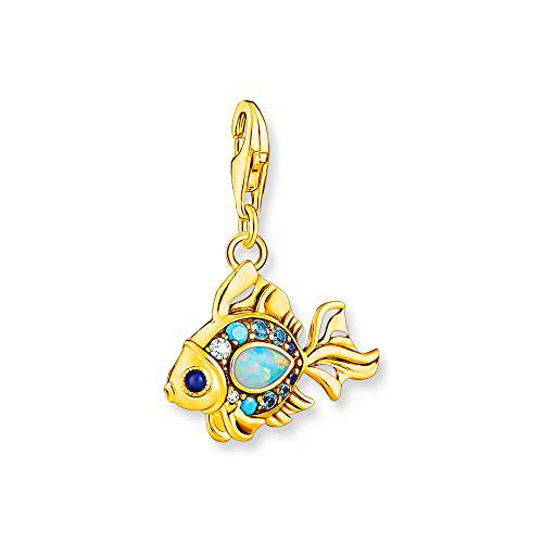 THOMAS SABO Colgante de pez colorido de plata de ley 925 bañada en oro amarillo 750 con piedras de color blanco
