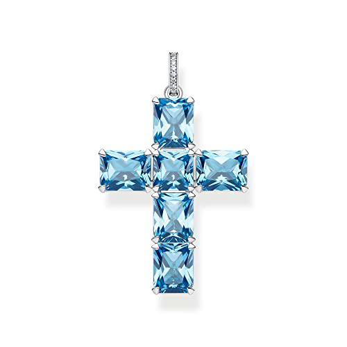 Thomas Sabo Colgante de cruz de plata de ley con circonitas azules y blancas PE922-059-1