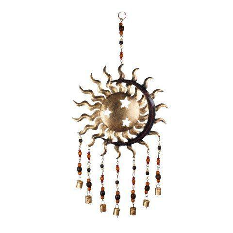 DRW Colgante Sol con Campanas Dorado Colgante Aire Sonido 60x30x1.5 cm