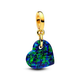 Pandora Moments Colgante con diseño de corazón chapado en oro de 14 quilates con ópalo verde azul creado en laboratorio