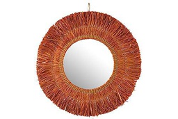 J-Line - Espejo Colgante Redondo ratán, Color marrón