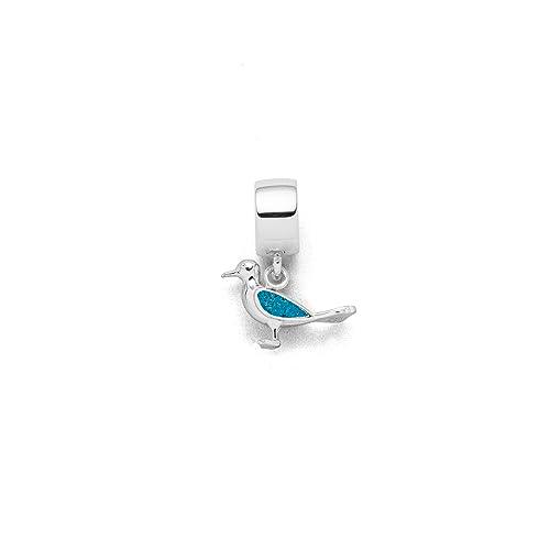 DUR Colgante individual de gaviota para mujer, plata de ley 925 con arena de piedra en color plata y azul