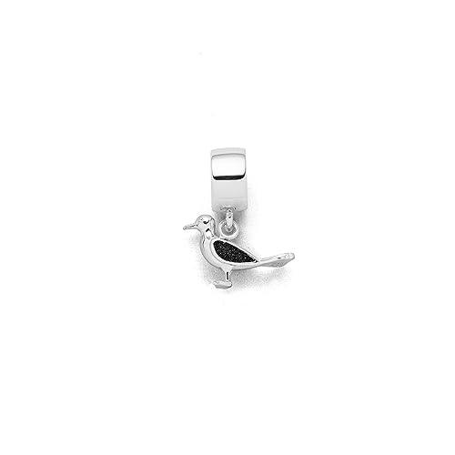 DUR Colgante individual de gaviota para mujer, plata de ley 925 con arena de lava en color plateado y negro