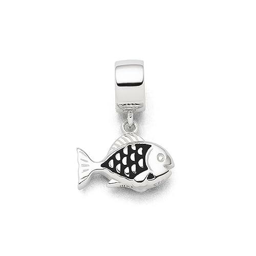 DUR Colgante individual de pez para mujer de plata de ley 925 en color plateado y negro