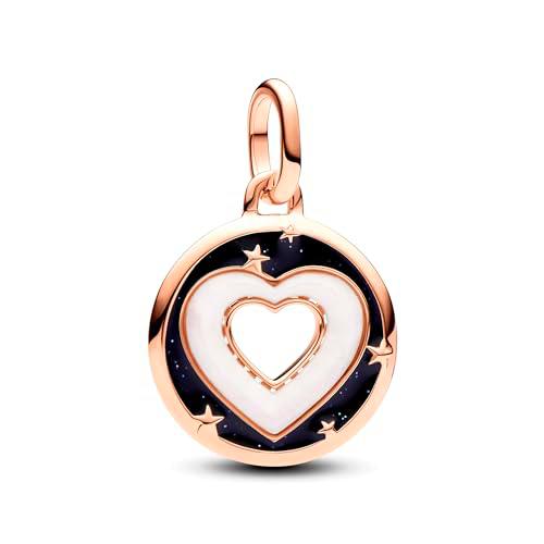 PANDORA ME Medallón con diseño de corazón chapado en oro rosa de 14 quilates con nácar artificial de biorresina blanca y esmalte negro brillante