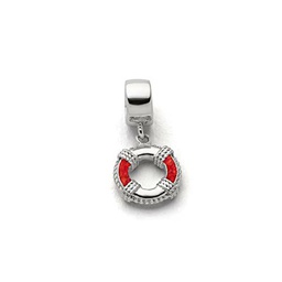 DUR Colgante individual de salvavidas de plata de ley 925 con coral en color plateado y rojo