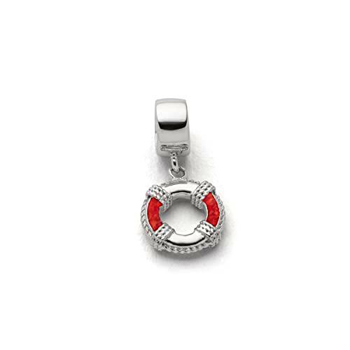 DUR Colgante individual de salvavidas de plata de ley 925 con coral en color plateado y rojo