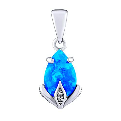 SILVEGO Colgante de mujer de plata de ley 925 con ópalo blanco o azul sintético y circonita brillante