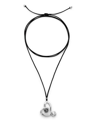 UNOde50 | Colgante | Bañado en Plata de Ley | Cordon Efecto Seda | Corazon Con Cristal Gris | Joya Artesanal | Hecho en España