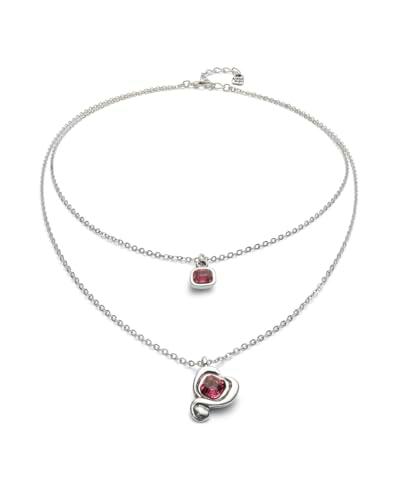 UNOde50 | Colgante De Aleacion De Metales | Bañado En Plata de Ley | Cadena Doble Y Corazon Con Cristal Rosa| Joya Artesanal | Hecho en España