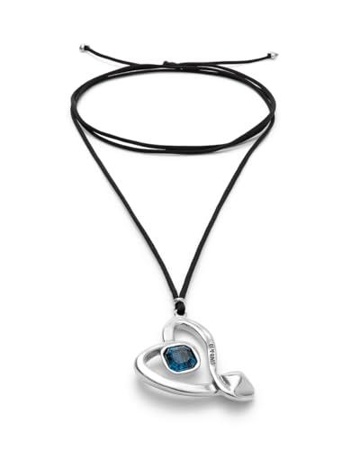 UNOde50 | Colgante | Bañado en Plata de Ley | Cordon Efecto Seda | Corazon Con Cristal Azul | Joya Artesanal | Hecho en España