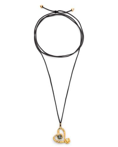 UNOde50 | Colgante De Aleacion De Metales | Bañado En Oro de 18k | Cadena Doble Y Corazon Con Cristal Negro | Joya Artesanal | Hecho en España