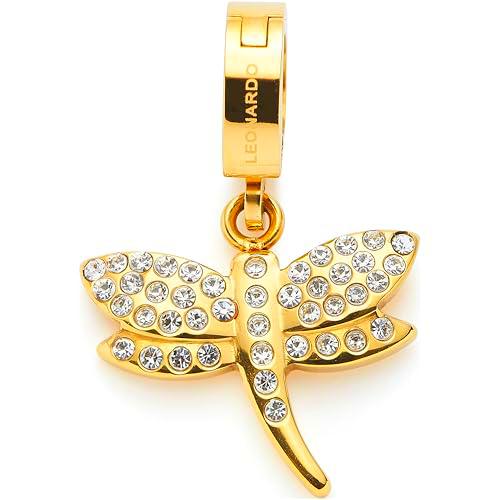 JEWELS BY LEONARDO Colgante Clip &amp; Mix Elisabeth • Colgante de cadena de acero inoxidable dorado • Libélula estilizada con ribete pavé • Regalo de joyas para mujer • 024964