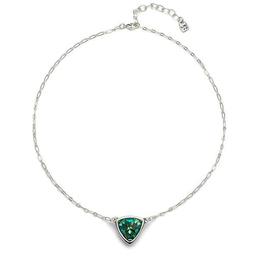 UNO de 50 | Colgante con Eslabón | con Triangulo y Cristal Facetado Central de Color Verde | Bañado en Plata de Ley | Joya Artesanal | Hecho en España
