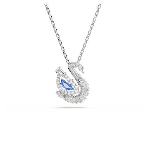 Swarovski Colgante de cisne, azul, Rhodium chapado