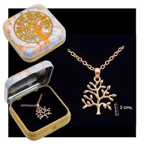 DRW Colgante arbol de la Vida Oro Rosa en Lata Ajustable