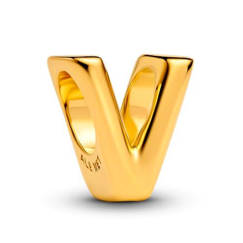 PANDORA Letra V Alfabeto Mini Charm Plata de Ley chapado en oro de 14 quilates Compatible Moments