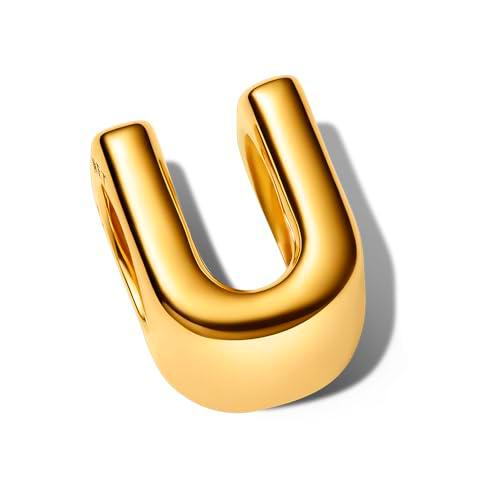 PANDORA Letra U Alfabeto Mini Charm de Plata de Ley Chapado en Oro de 14 K Compatible Moments