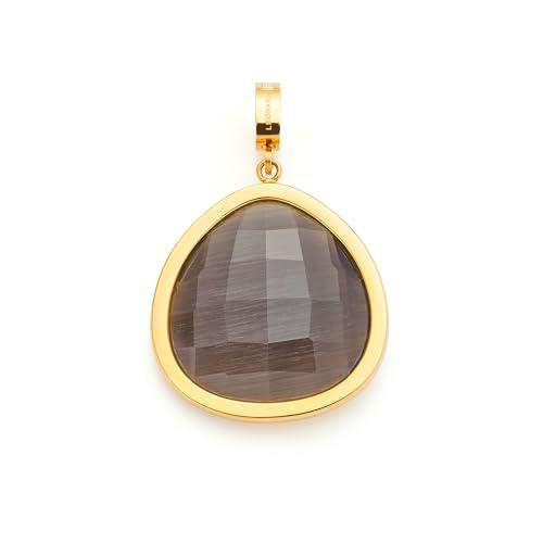 JEWELS BY LEONARDO Colgante Clip &amp; Mix Mina • Colgante de cadena de acero inoxidable dorado • Piedra de cristal gris en forma de triángulo redondeado • Clip M (4,8 mm de diámetro) • Joyas regalo para