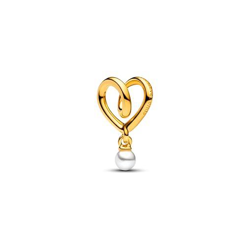 PANDORA Moments 764138C01 - Colgante de corazón con aleación de metal chapado en oro de 14 quilates y perla