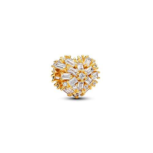 PANDORA Moments 764240C01 - Colgante de corazón con aleación de metal chapado en oro de 14 quilates y circonitas