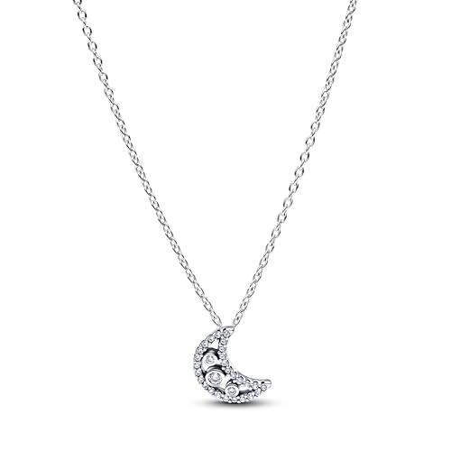 PANDORA Timeless 394259C01-50 - Collar con colgante de luna creciente (plata de ley con circonitas