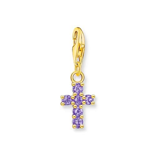 Thomas Sabo Charm Club Charm - Colgante de cruz con piedras de color amatista y plata 925 reciclada