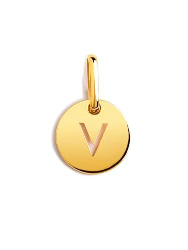SINGULARU - Mini Medallion Letter. Colgante Inicial en Plata de Ley 925 con Acabado Baño de Oro de 18 Kt