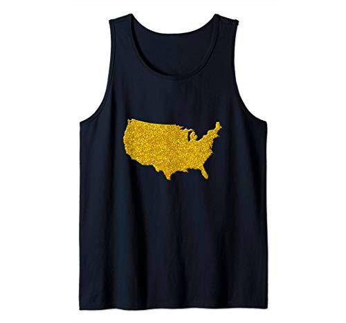 Mapa de América, Símbolo de oro retro EE.UU. Camiseta sin Mangas