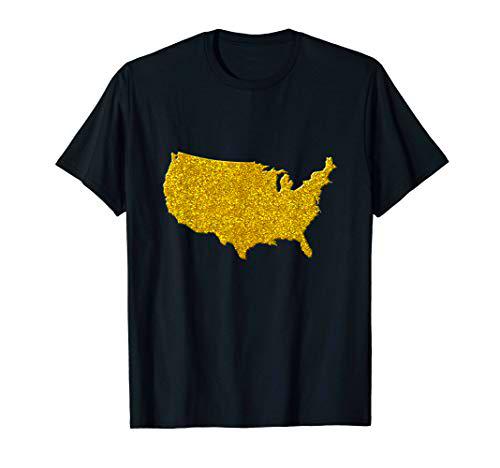 Mapa de América, Símbolo de oro retro EE.UU. Camiseta
