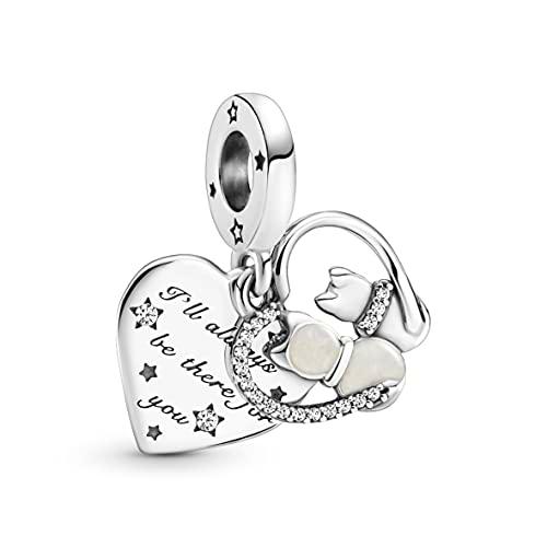 Pandora Abalorio de plata de ley con diseño de gato y corazón con circonitas de la colección Pandora Moments 799546C01